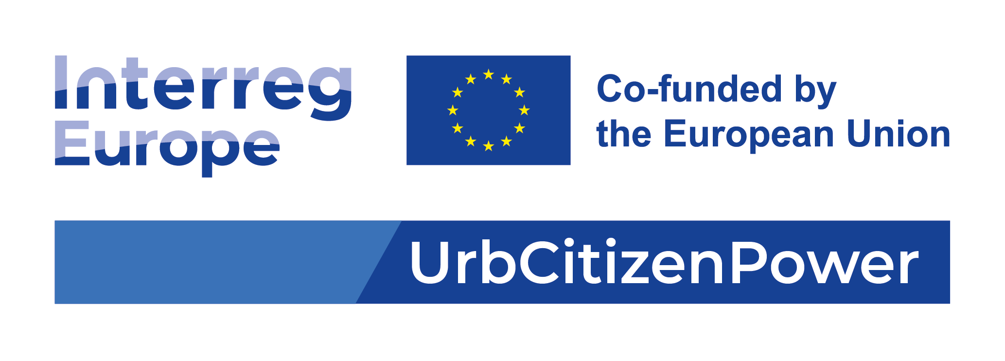 Logo von Urb Citizen Power (UCP) in Kombination mit den Logos von Interreg Baltic Sea Region und der EU.