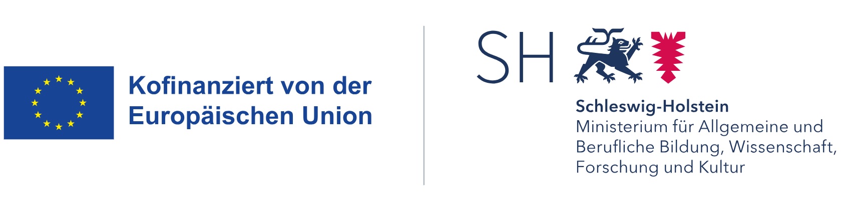 Förderlogos von der EU und vom Ministerium für Allgemeine und Berufliche, Wissenschaft, Forschung und Kultur des Landes Schleswig-Holstein.