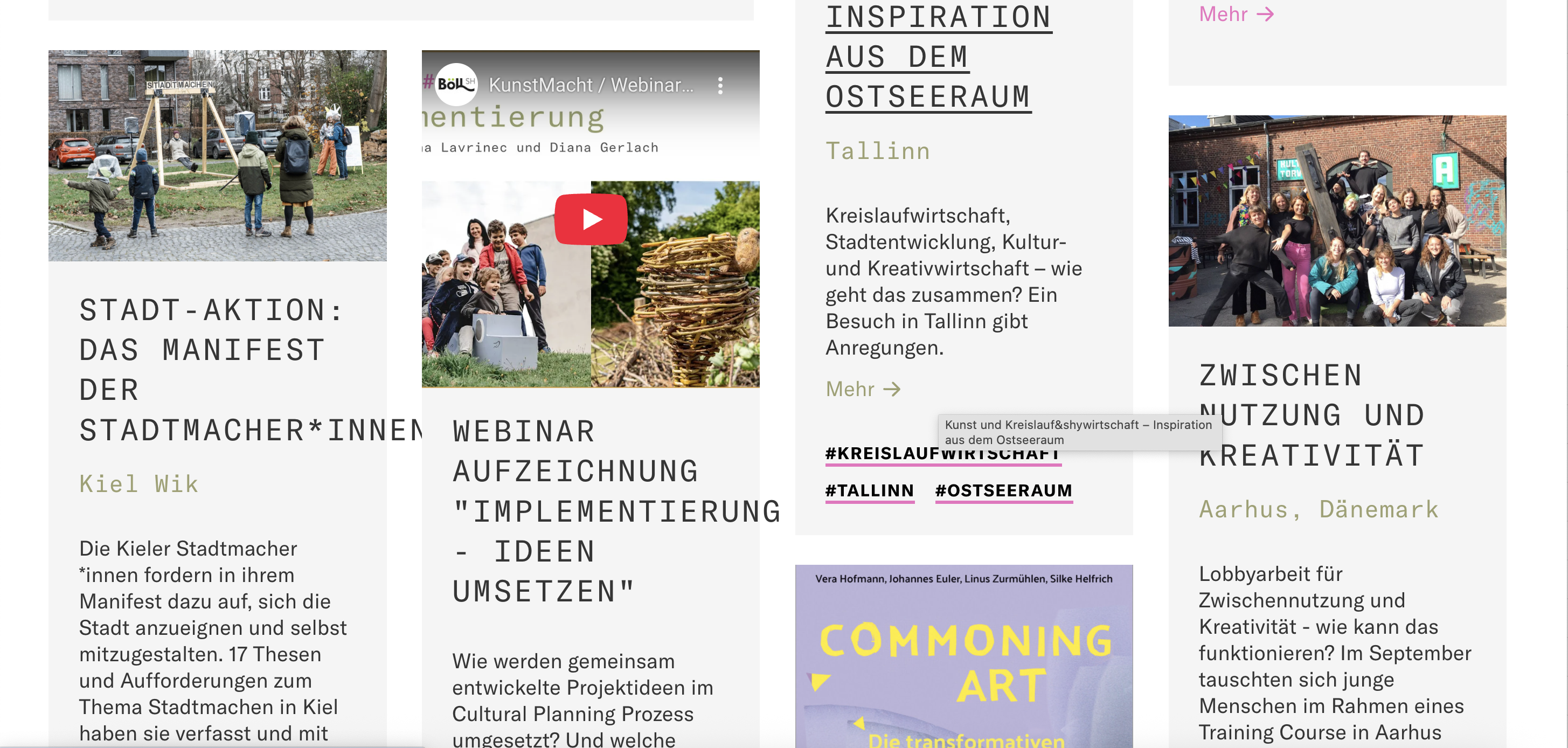 Screenshot der Website von KunstMacht. Zu sehen ist eine Lernwelt mit mehreren Kacheln.