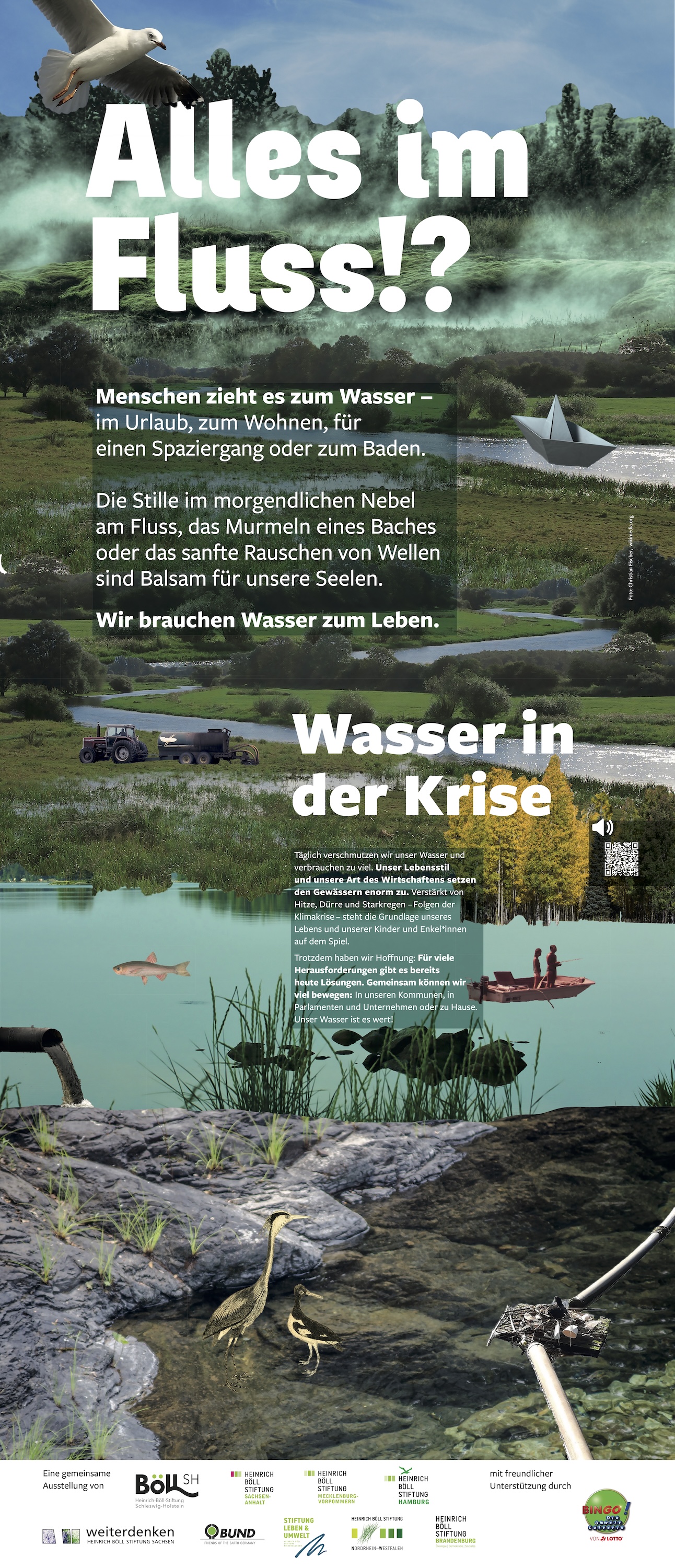 Startbanner von Alles im Fluss!? Wasser in der Krise samt Logos der verschiedenen Böll-Landesstiftungen