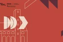 Oben sind die Logos von BSR Cultural Pearls und Interreg BSR. Auf einem roten Hintergrund ist die Feuerwache von Jakobstad gezeichnet, die der Veranstaltungsort vom Culture for Resilience Forum 2024 sein wird.