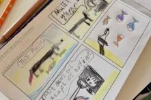 Eine selbstgemalte Comic-Zeichnung zum Thema Meeresschutz.