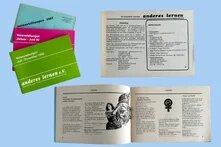 Cover und Inhalte der Programmhefte von anderes lernen von 1987, 1990 und 1992.