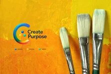Rechts sind Pinsel, daneben das Logo von Create Purpose.