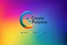 Logo von Create Purpose vor einem bunten Hintergrund.