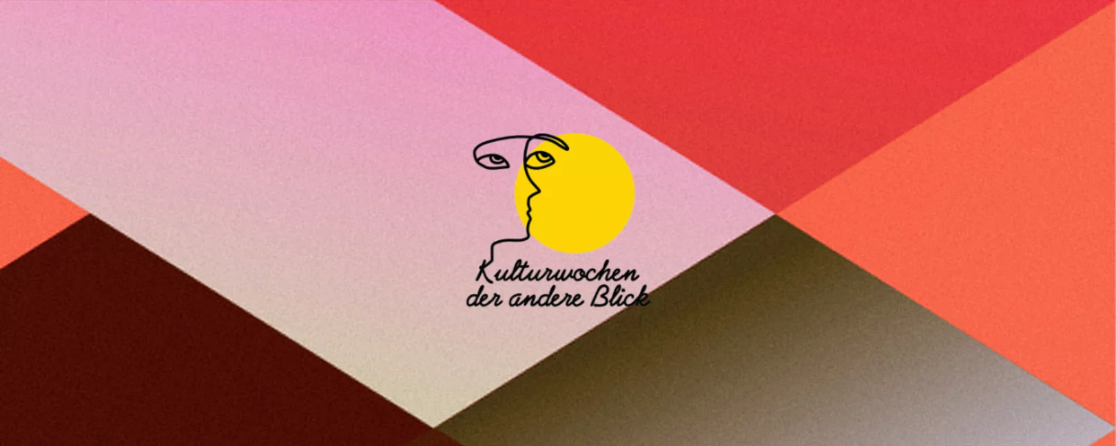 Logo Kulturwochen. Im Hintergrund sieht man bunte geometrische Formen..