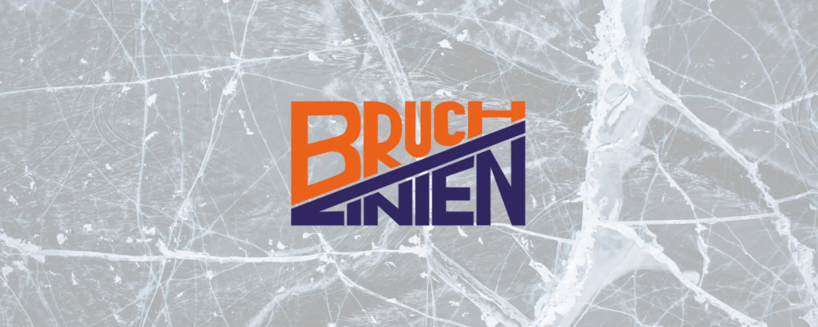 Das Logo von Bruchlinien. Im Hintergrund ist brüchiges Eis. 