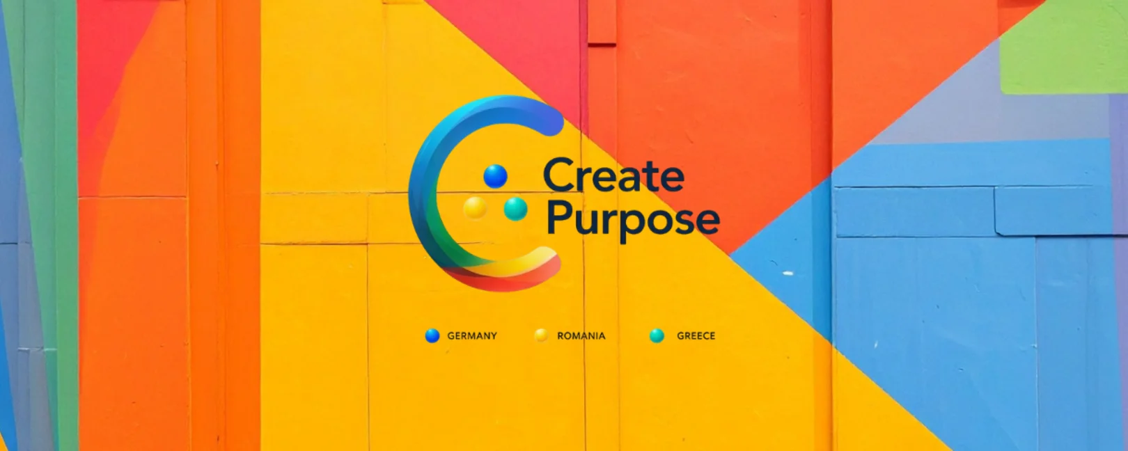 Das Logo von Create Purpose. Im Hintergrund ist eine Wand mit Streetart.