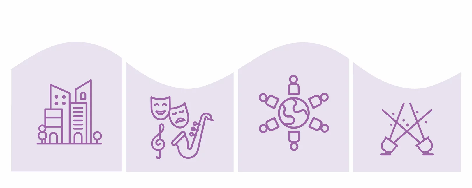 Vier Symbole zum Thema Gesellschaft und Kultur