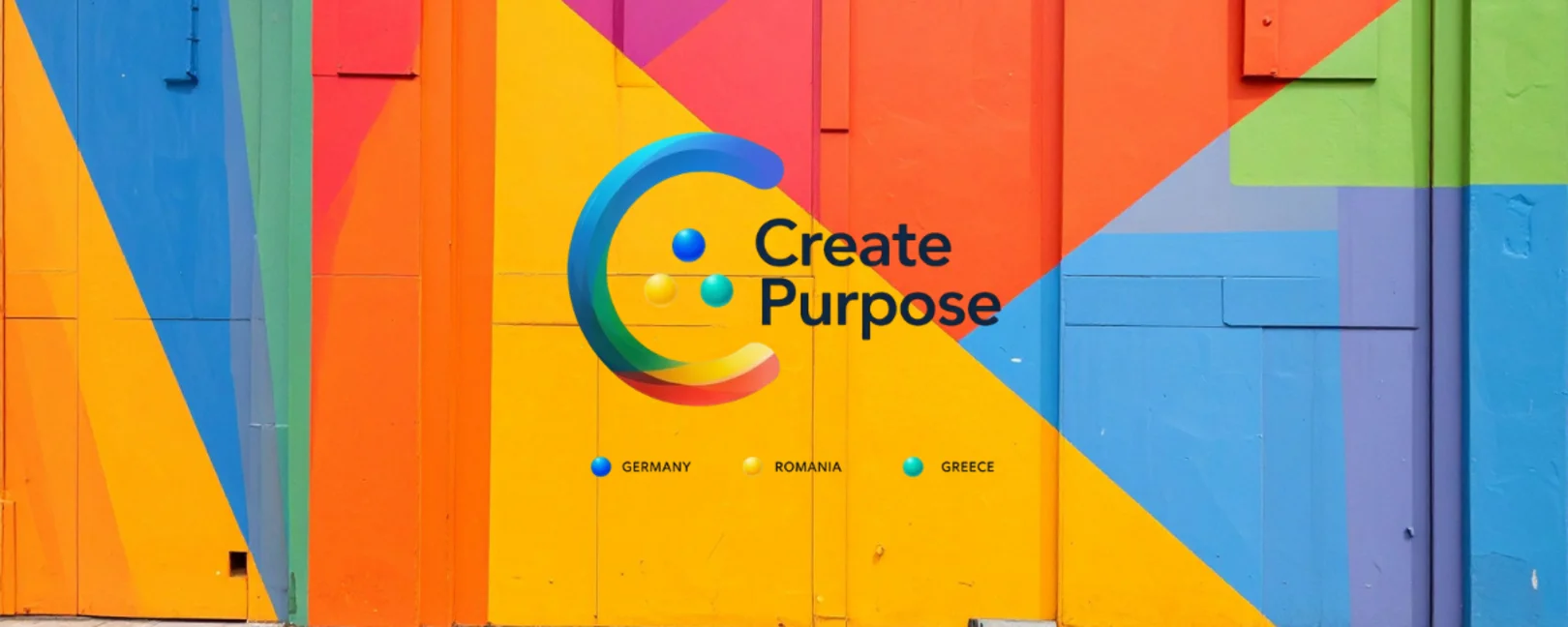 Das Logo von Create Prpose. Im Hintergrund ist eine Wand mit Streetart.