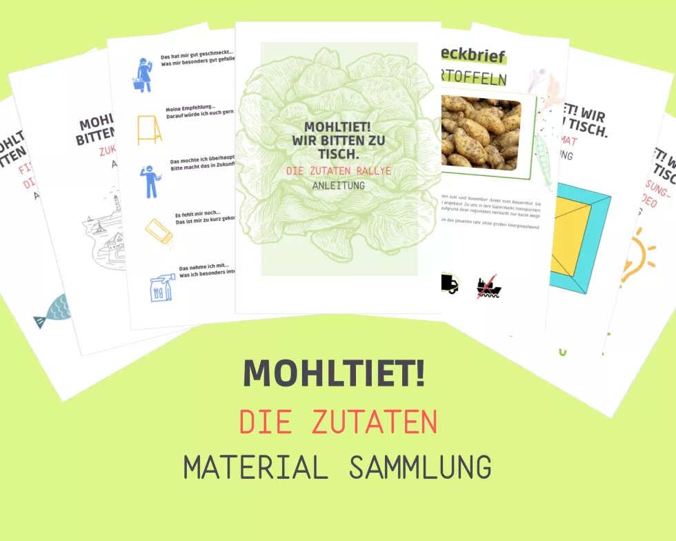 Mohltiet! Die Zutaten Aus den Bildungsmaterialien Mohltiet! die Zutaten sind einzelne Seitenauszüge zu sehen. Sie sind aus der Bildungsreihe Mohltiet! Wir bitten zu Tisch" vom Treffpunkt des guten Geschmacks entstanden.
