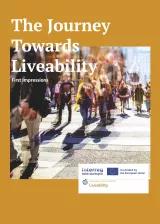 Cover der Broschüre "The Journey towards Liveability – First Impressions". Unten ist das Logo von Liveability sowie von Interreg Baltic Sea Region und der EU.  