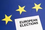 Nahaufnahme Europa Flagge, darunter der Text "European Elections"