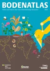 Cover zum Bodenatlas: Daten und Fakten über eine lebenswichtige Ressource 2024, herausgegeben von Heinrich Böll Stiftung, BUND und TMG Thinktank for Sustainability